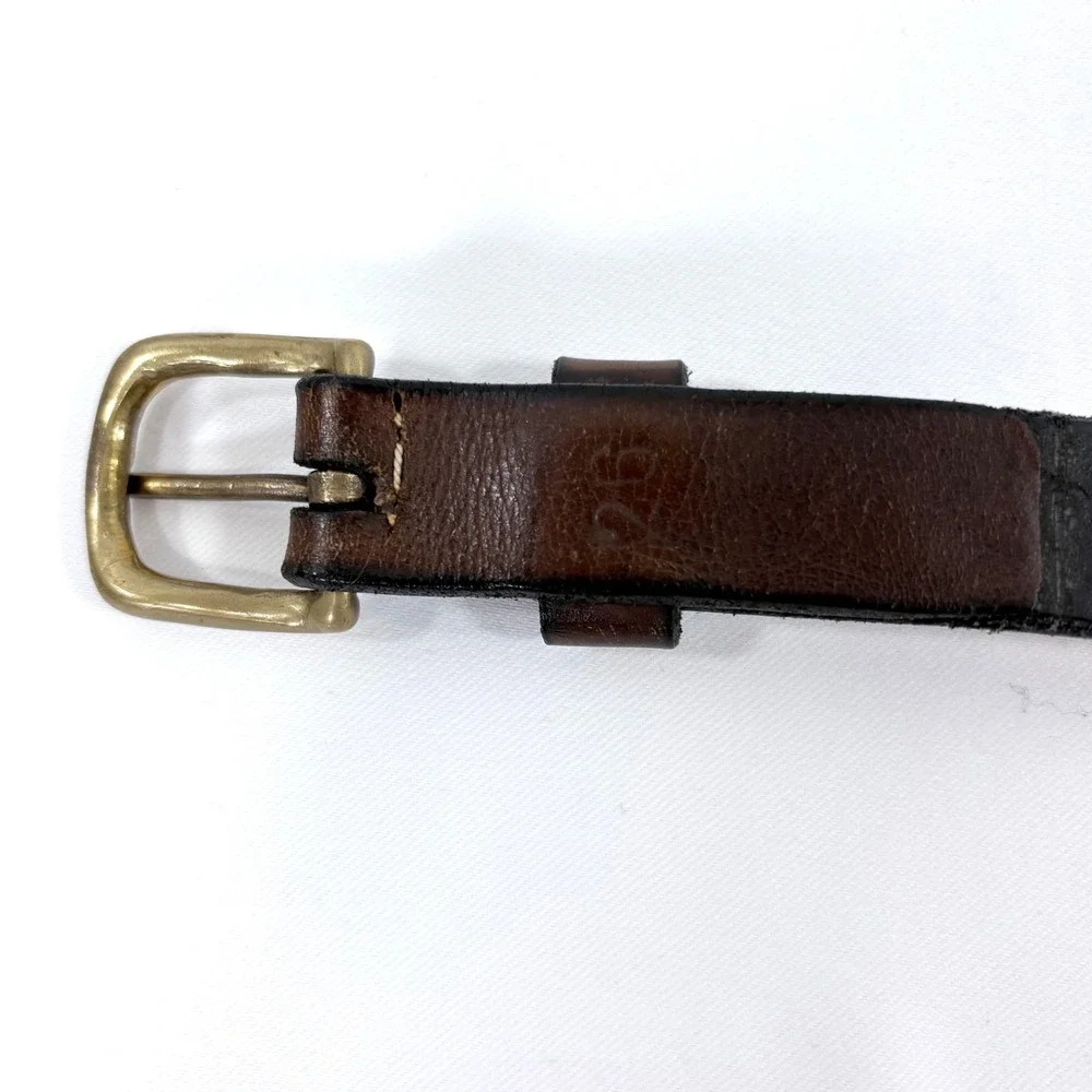 Handcrafted Beaded‎ Leather Belt Brown Colorful Tribal Geometric Brass Buckle 26